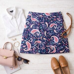 Talbots Navy Paisley Mini Skirt with Pink Accents